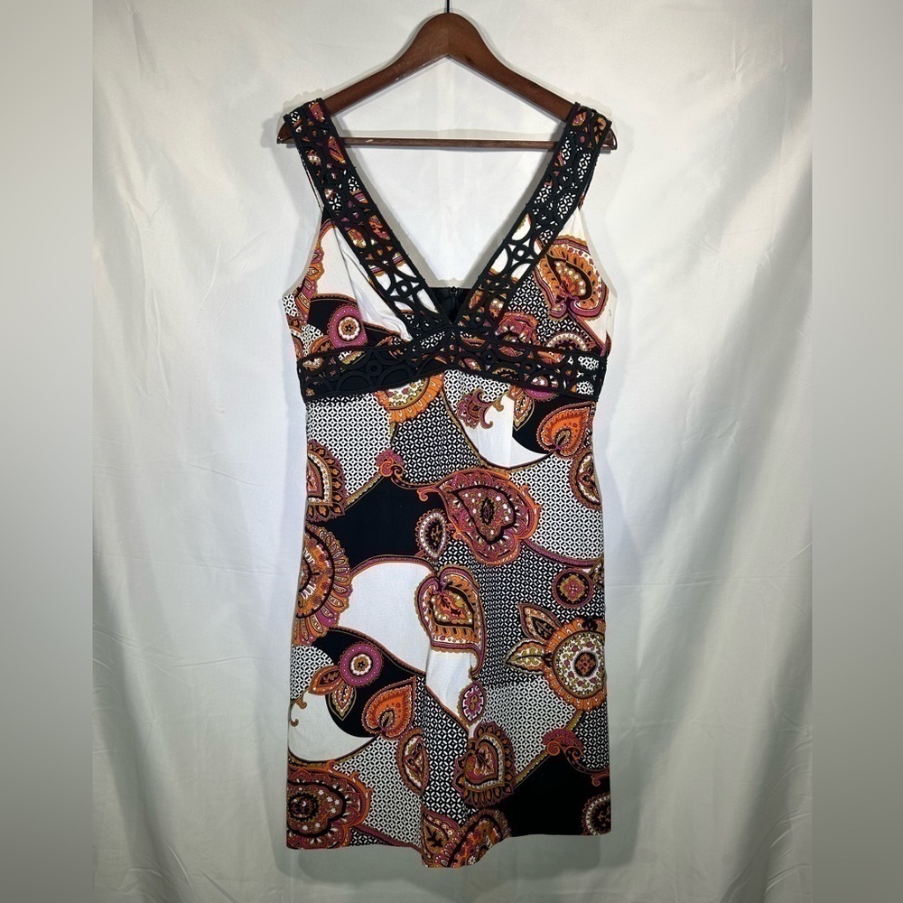 Trina Turk Sheath Dress Womens Paisley Print Sleeveless Plunge Neckline Size 10